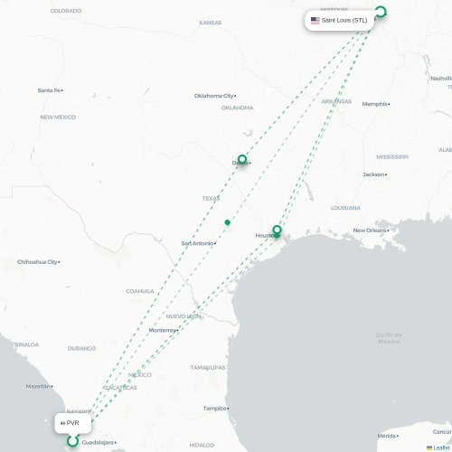Mapa lotu bezpośredniego Puerto Vallarta – Saint Louis