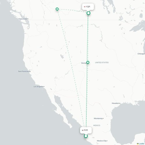 Mapa lotu bezpośredniego Puerto Vallarta – Regina