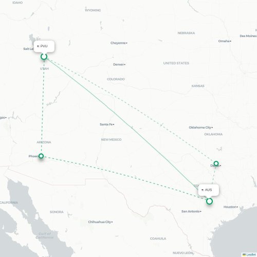 Mapa de vuelo directo Provo - Austin