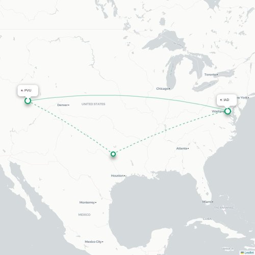 Mapa de vuelo directo Provo - Washington D. C.
