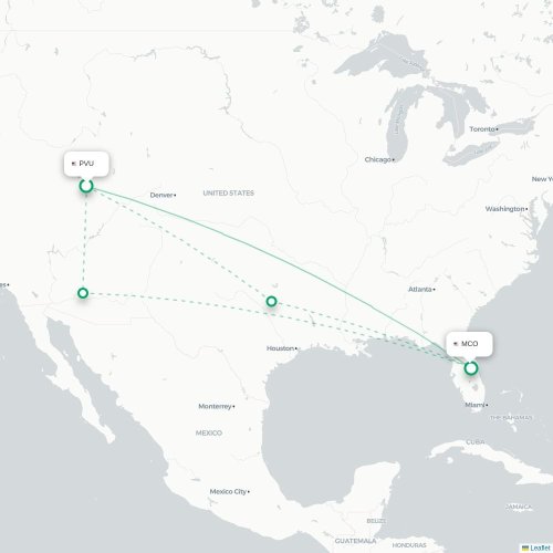 Mapa de vuelo directo Provo - Orlando