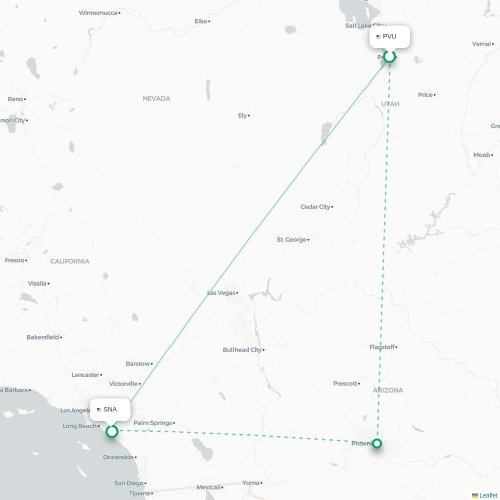 Mapa de vuelo directo Provo - Santa Ana