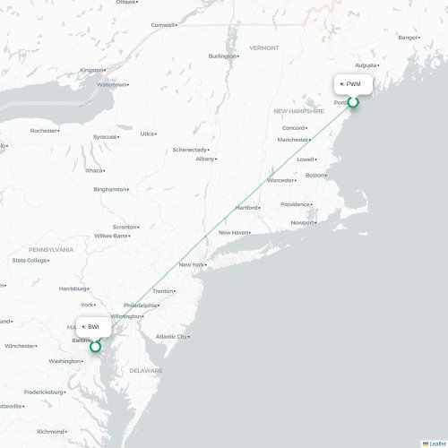 Mapa lotu bezpośredniego Portland – Baltimore
