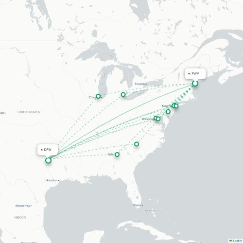 Mapa lotu bezpośredniego Portland – Dallas