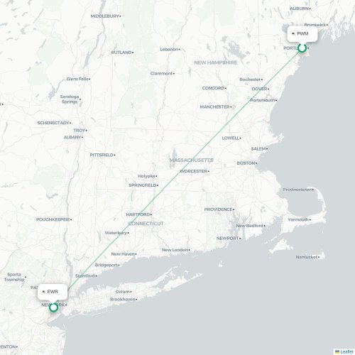 Mapa lotu bezpośredniego Portland – Newark