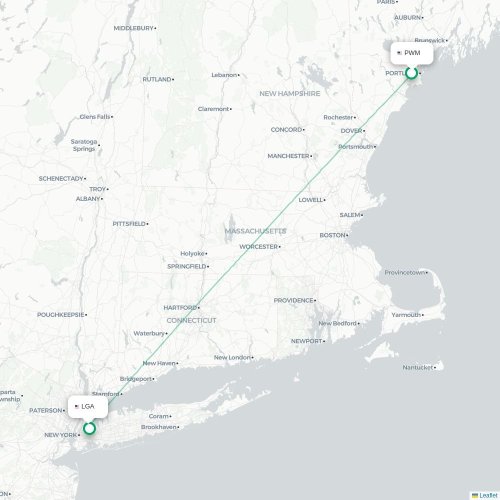Mapa lotu bezpośredniego Portland – Nowy Jork
