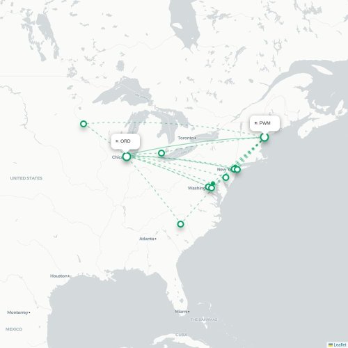Mapa lotu bezpośredniego Portland – Chicago