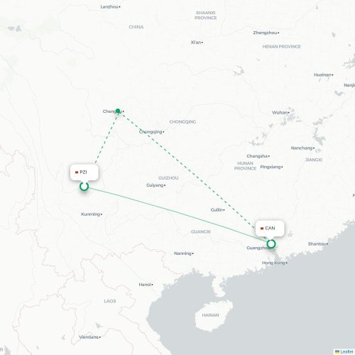 Mapa lotu bezpośredniego Panzhihua – Kanton