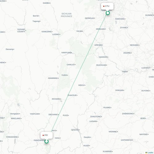 Mapa lotu bezpośredniego Panzhihua – Chengdu