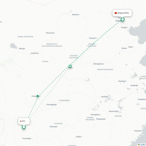 Mapa de vuelo directo Panzhihua - Pekín