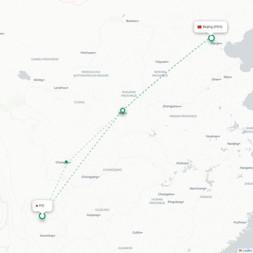 Mapa lotu bezpośredniego Panzhihua – Pekin