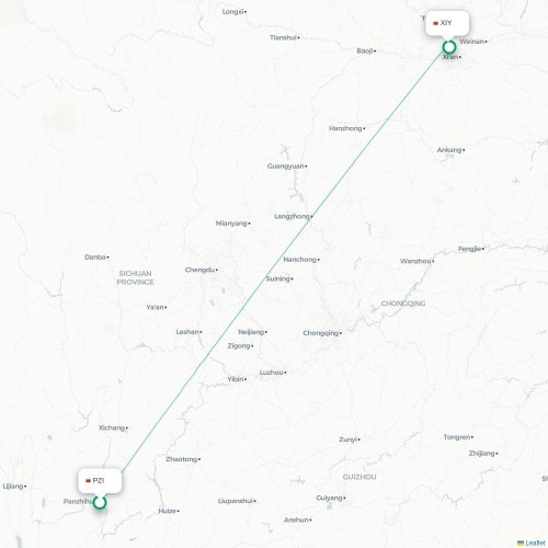 Mapa lotu bezpośredniego Panzhihua – Xi'an