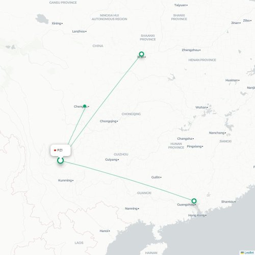 Mapa lotu bezpośredniego Panzhihua – Pekin