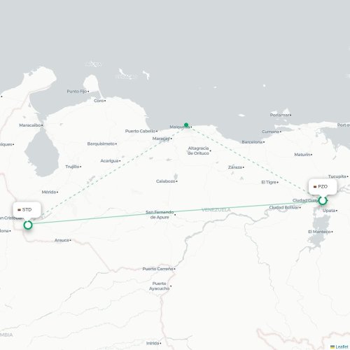 Mapa lotu bezpośredniego Puerto Ordaz – Santo Domingo
