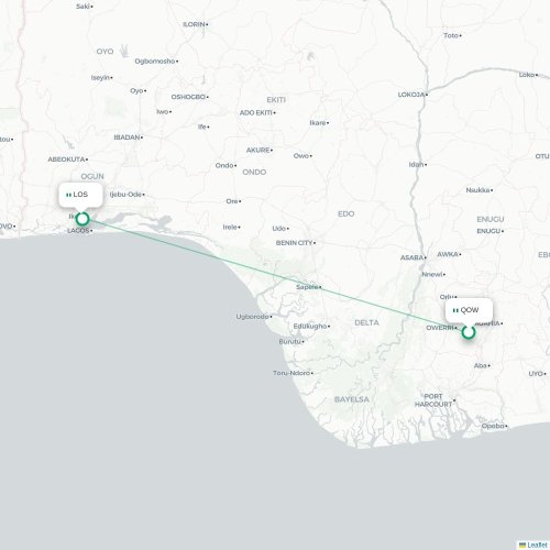 Mapa de vuelo directo Owerri - Lagos
