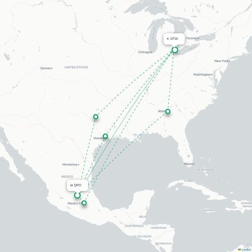 Queretaro - Detroit karta över direktflyg