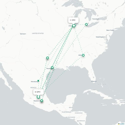 Mapa lotu bezpośredniego Santiago de Querétaro – Chicago