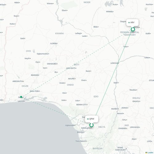 Warri - Abuja karta över direktflyg