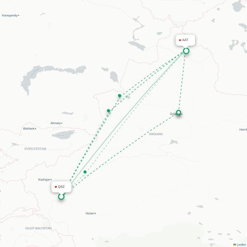 Mapa lotu bezpośredniego Kaszgar – Altay