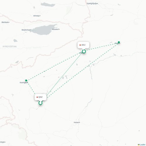 Mapa de vuelo directo Kasgar - Aksu