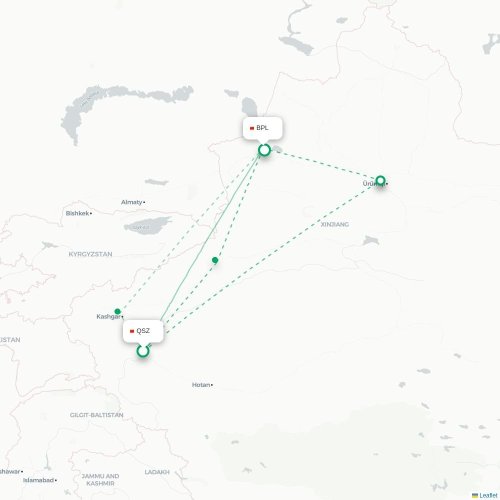Mapa lotu bezpośredniego Kaszgar – Bortala