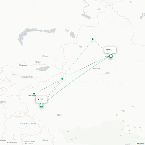 Mapa de vuelo directo Kasgar - Ürümqi