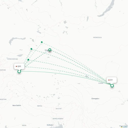 Mapa de vuelo directo Kasgar - Xi'an