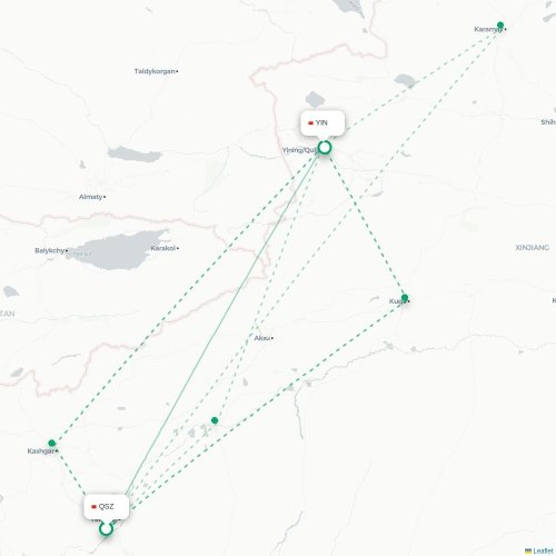 Mapa de vuelo directo Kasgar - Ili