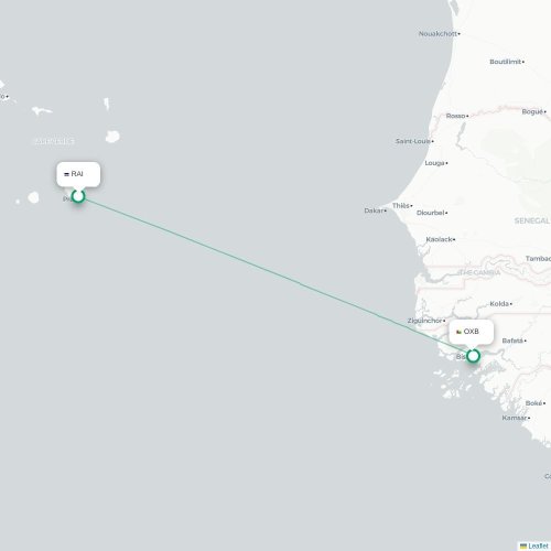 Praia - Bissau karta över direktflyg