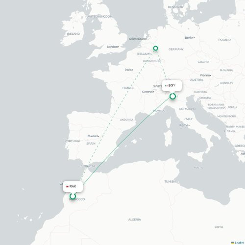 Mapa lotu bezpośredniego Marrakesz – Bergamo
