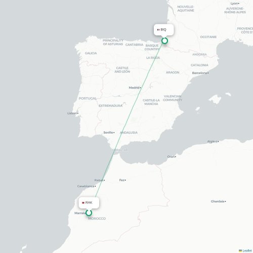 Marrakech - Biarritz kaart van rechtstreekse vlucht