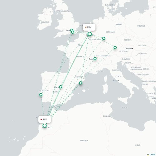 Mapa lotu bezpośredniego Marrakesz – Bruksela