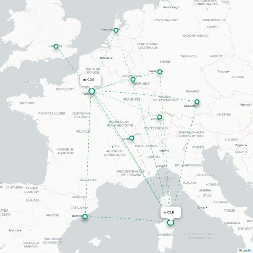 Mapa lotu bezpośredniego Marrakesz – Paryż