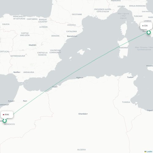 Mapa lotu bezpośredniego Marrakesz – Rzym