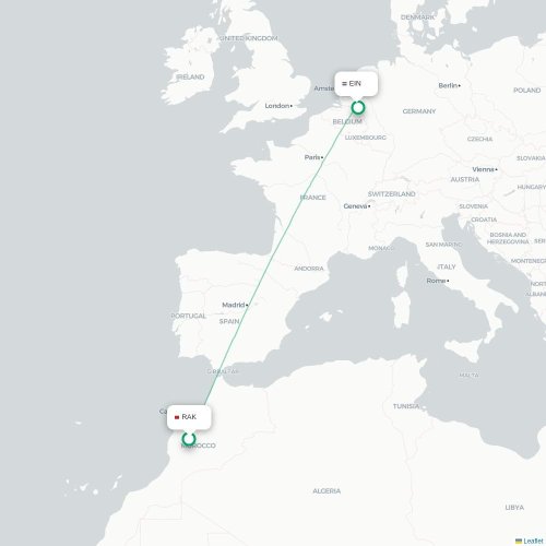Mapa de vuelo directo Marrakech - Eindhoven