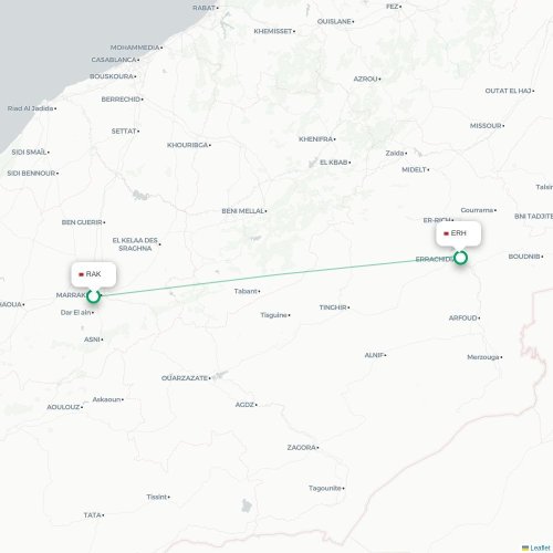 Mapa de vuelo directo Marrakech - Errachidia