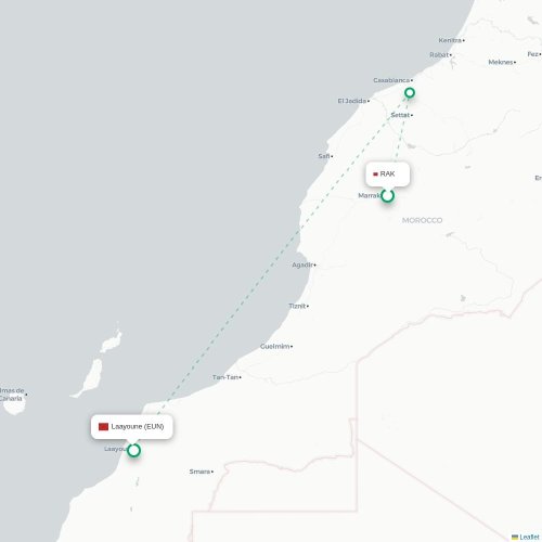 Mapa de vuelo directo Marrakech - El Aaiún