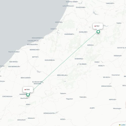 Mapa de vuelo directo Marrakech - Fez