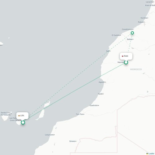 Marrakech - Las Palmas de Gran Canaria carte du vol direct