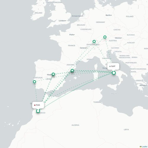 Mapa lotu bezpośredniego Marrakesz – Neapol
