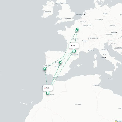 Marrakech - Toulouse carte du vol direct