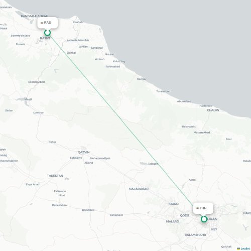 Mapa de vuelo directo Rasht - Teherán