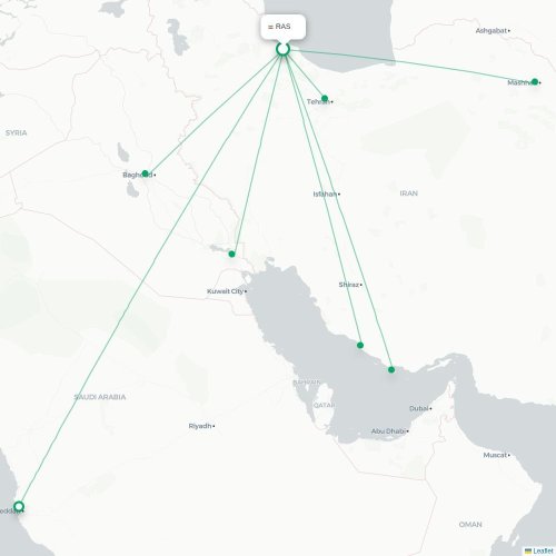 Mapa de vuelo directo Rasht - Bagdad