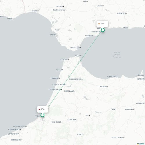 Mapa de vuelo directo Rabat - Málaga