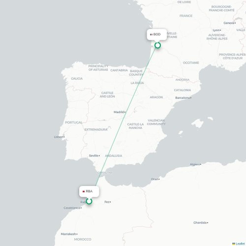 Rabat - Bordeaux carte du vol direct