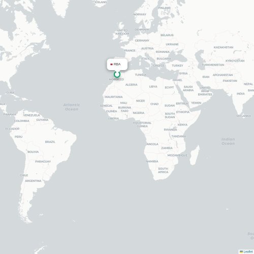 Mapa de vuelo directo Rabat - Londres