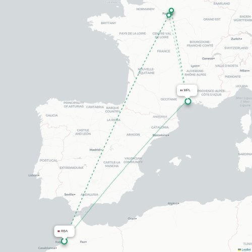 Rabat - Montpellier carte du vol direct