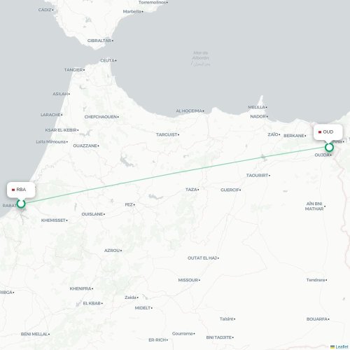 Mapa de vuelo directo Rabat - Oujda