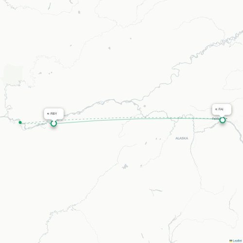 Mapa lotu bezpośredniego Ruby – Fairbanks