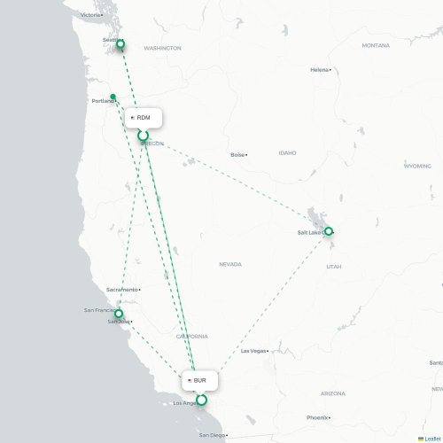 Mapa lotu bezpośredniego Redmond – Burbank
